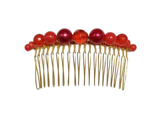 Golden Combs with Acrylic Stones in Shades of Red