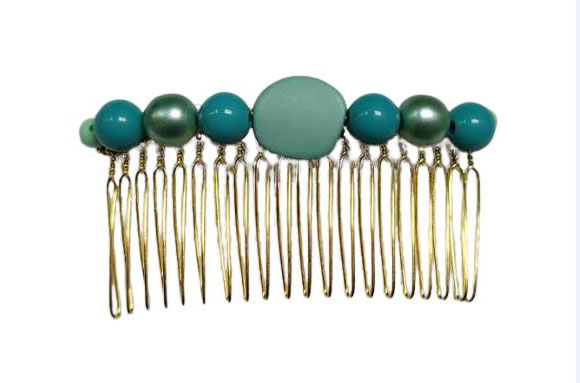 Golden Flamenco Combs with Acrylic Stones in Shades of Green