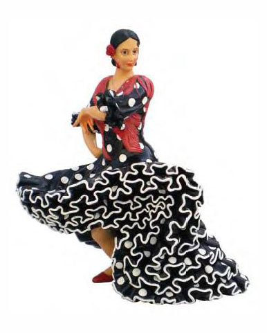 Flamenco dancer with black dress with white dots. 20cm.