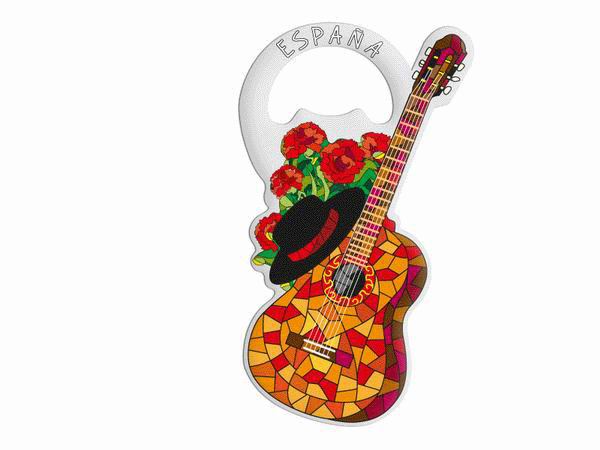 Flowers, Cordovan Hat and Flamenco Guitar Bottle Opener with Magnet
