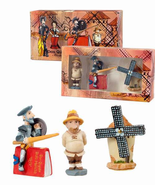 Set de 3 Magnets dont Don Quijote de la Mancha, Sancho Panza et Un Moulin