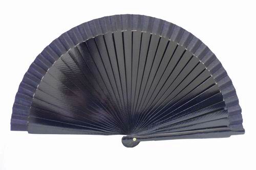 Plain navy blue wood and fabric fan