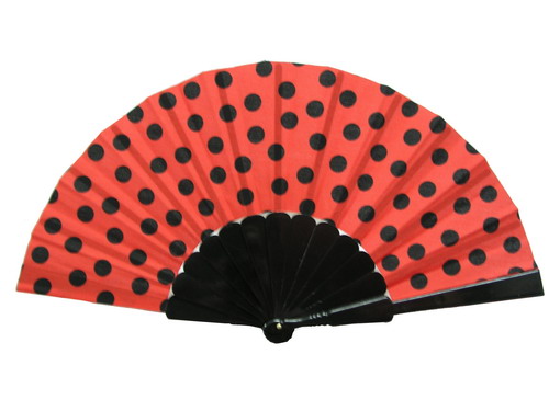 Polka Dots Fan With Red Background And Black Dots