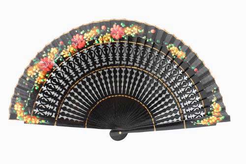 Black Fretwork Fan with Floral motifs