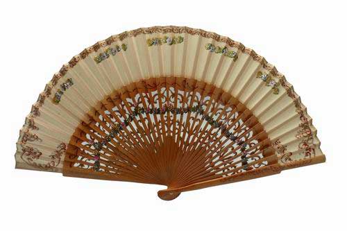 Wooden Fans with Openwork Bar and Painted by two Sides