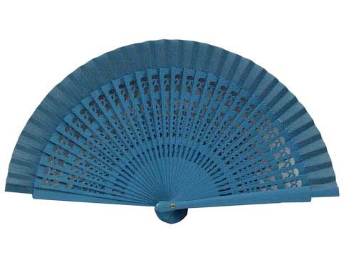 Turquoise Openwork Wood Fan for Kids. 35 cm X 19 cm.