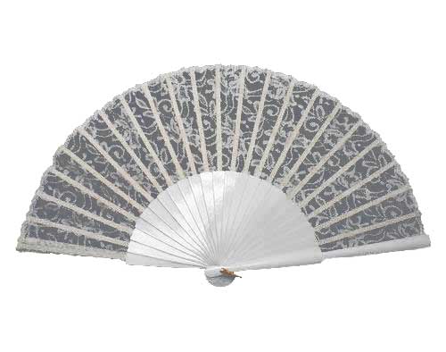 Birch Wood Bridal Fan with Ivory Lace Fabric