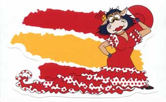 Spanish flag sticker with the Lola Cow