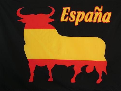 スペイン国旗カラー　フラッグ　闘牛シルエット　“España”