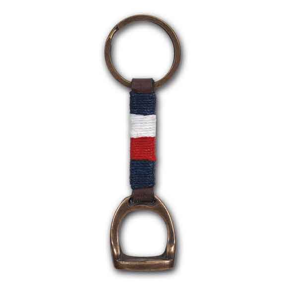 Stirrup Keyring With French Flag on Brown Leather