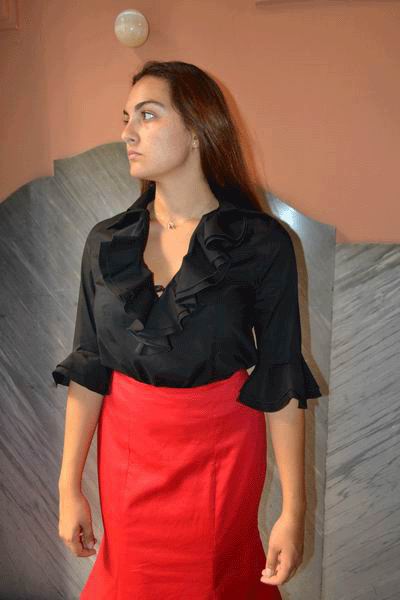 Black Blouse with Ruffles on the Neckline