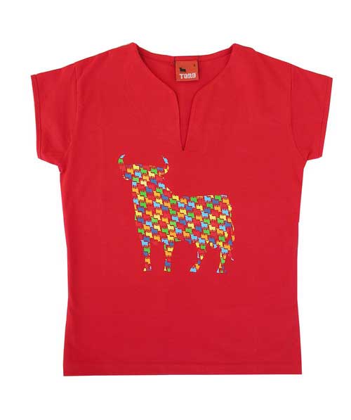 T-shirt for women. Coloured Osborne bulls. Red