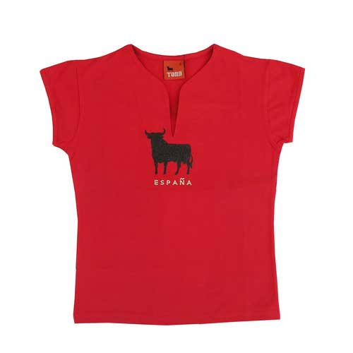 Camiseta Toro Osborne Purpurina para Mujer. Roja