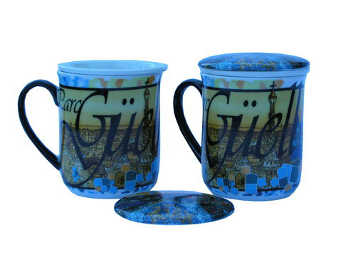 Set of 2 cups of tea with strainer of Guell Park Gaudi style