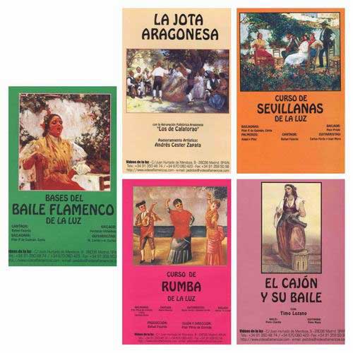 5 DVDs Pack. Course for Beginners of Sevillian dance, Rumba, Flamenco Basics, The Cajón and its dance and the Aragonese Jota.