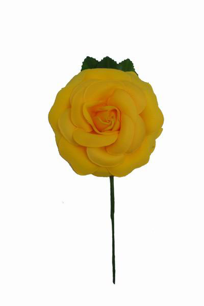 Rose Unie de Taille Moyenne CH. Fleur en Tissu. 9cm. Jaune