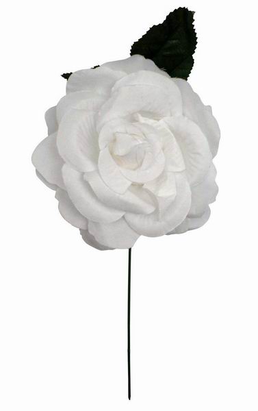 Flor Rosa Grande en Tela. 15cm. Blanca