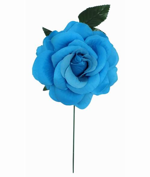 Flor Rosa Grande en Tela. 15cm. Turquesa