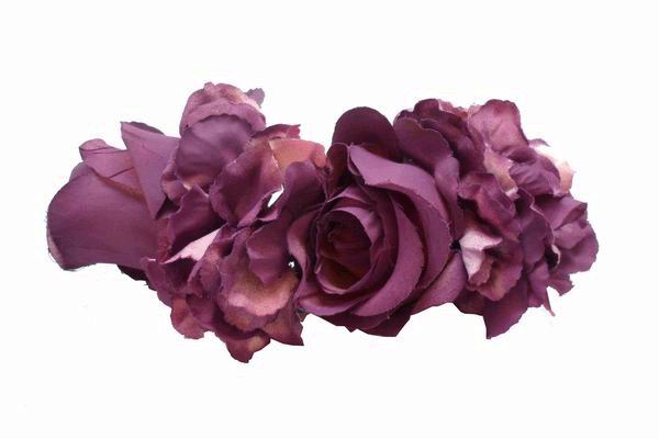 Serre-tête de roses et autres fleurs aubergine. 22cm