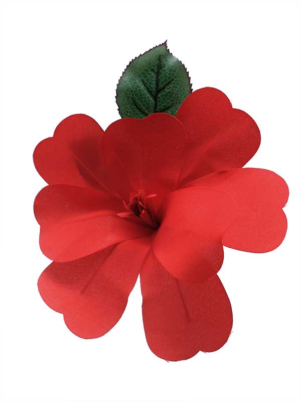 赤いフラメンコの花髪飾り. Artesana モデル. 17cm