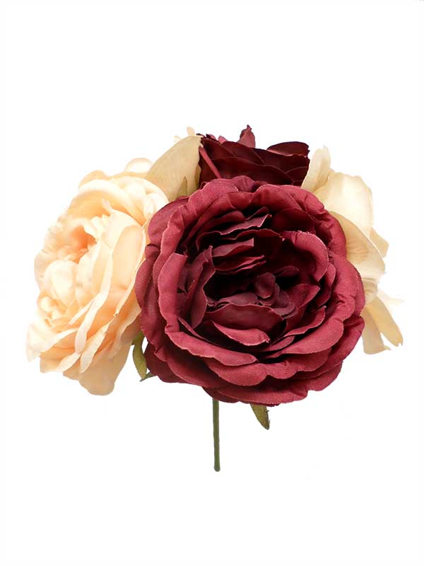 Bouquet de Fleurs en Tissu pour la Feria Couleur Grenat et Beige. 22cm