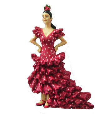 Danseuse flamenco fucsia avec bata de cola. Aimant