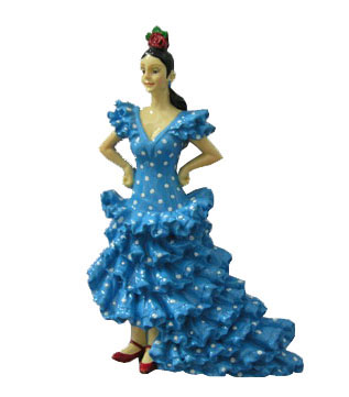 Danseuse flamenco turquoise avec bata de cola. Aimant