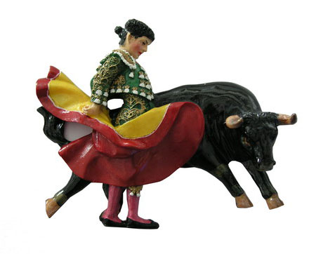 Aimant Torero combattant le taureau. Vert