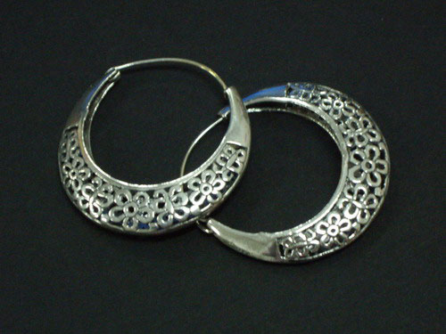 Worked Silver hooped earrings