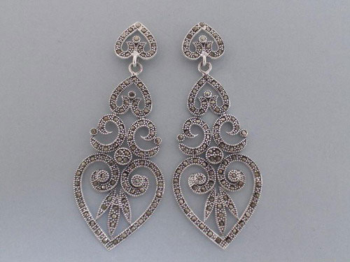 Marcasite And Silver Heart Shaped Earrings