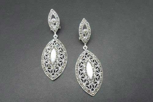 Openwork Silver and Marcasite Oval Earrings