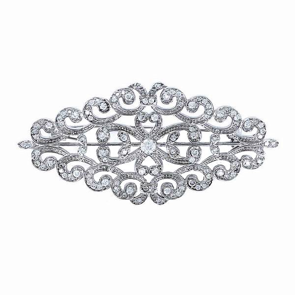 Silver Openwork Brooch with Zircons and Diamond Shaped