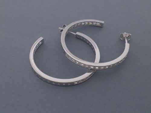 Rhodium Silver And White Zircon Hoop Earrings