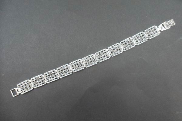 Silver and Rectangular Marcasite Stones With Diamonds Bracelet