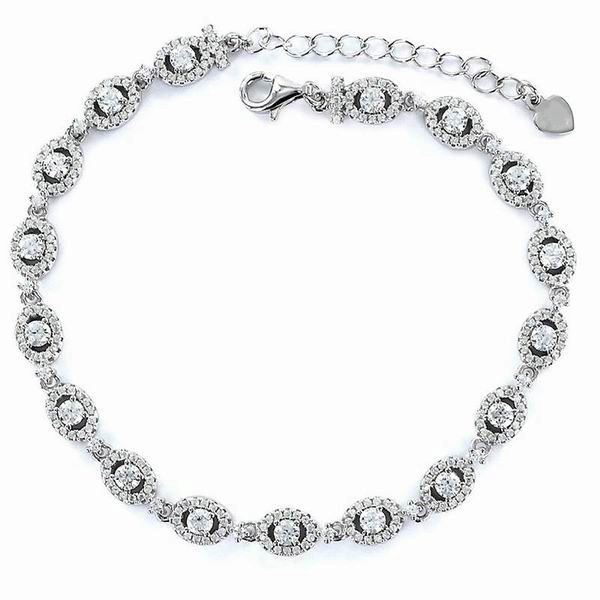 Silver Bracelet with Zircons, Oval Chatons and a Central Gem