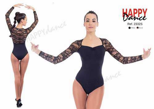 Classical leotard with long sleeves and upper back in lace with bra Happy Dance. Ref. 2332