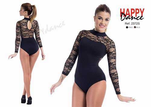 Classical leotard with long sleeves with yoke and keyhole form on the back and bra Happy Dance. Ref. 2372