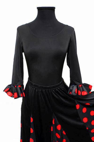 Economical Long-Sleeved Black Leotard with Red Polka Dots Ruffle for Adults