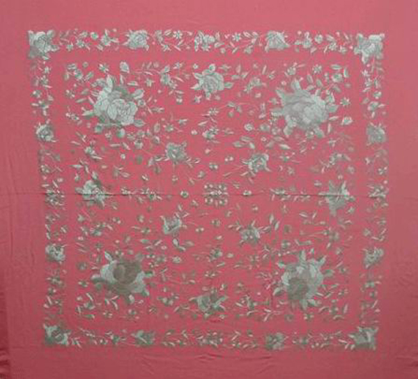 Handmade Manila Embroidered Shawl. Natural Silk. Ref.1011162NSMMF