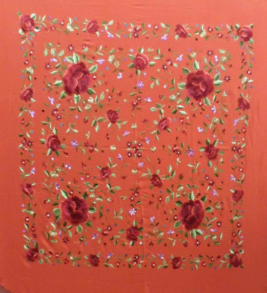Handmade Manila Embroidered Shawl. Natural Silk. Ref.1011162