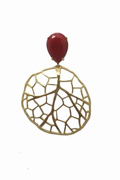 Red Stone and Golden Hoop Earrings