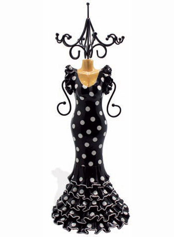 アクセサリー掛け　フラメンコドレス型(ブラック&ホワイト水玉)　サイズ：35cm
