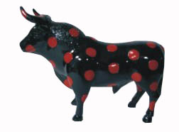 Black Bull with Red Polka Dots