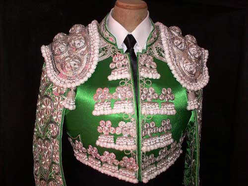 Authentic bullfighter costume. Green and Silver