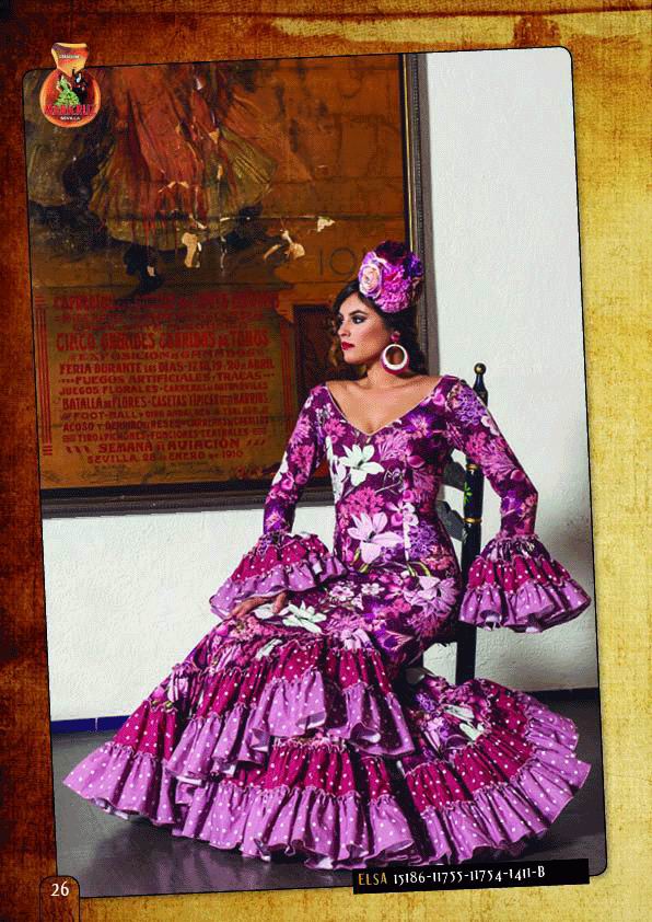 Robe de Flamenca modèle Elsa Flores Fucsia. 2018-2019