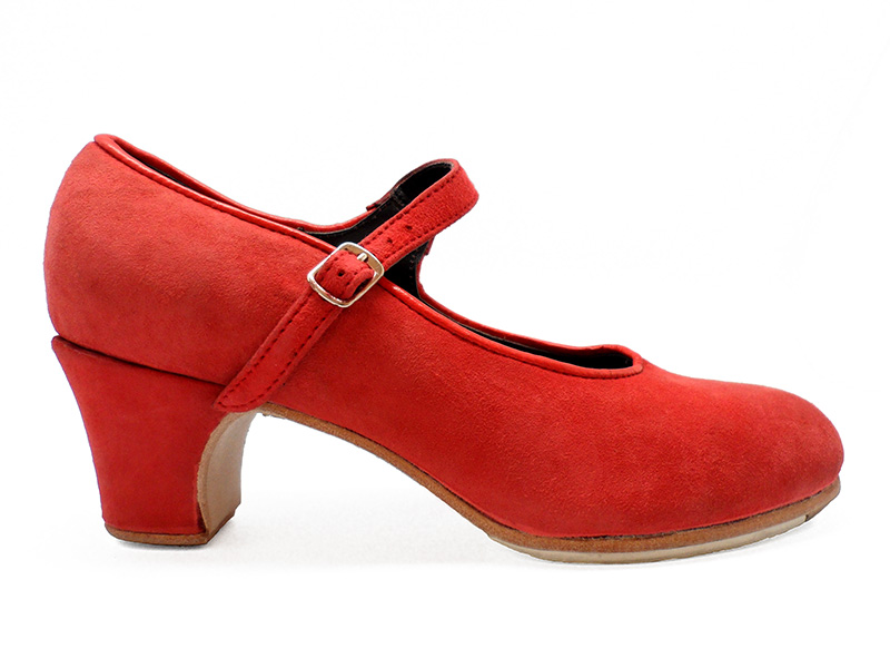 Chaussures de Flamenco Semi-Professionnelles modèle Mercedes en Daim Rouge. Flamencoexport