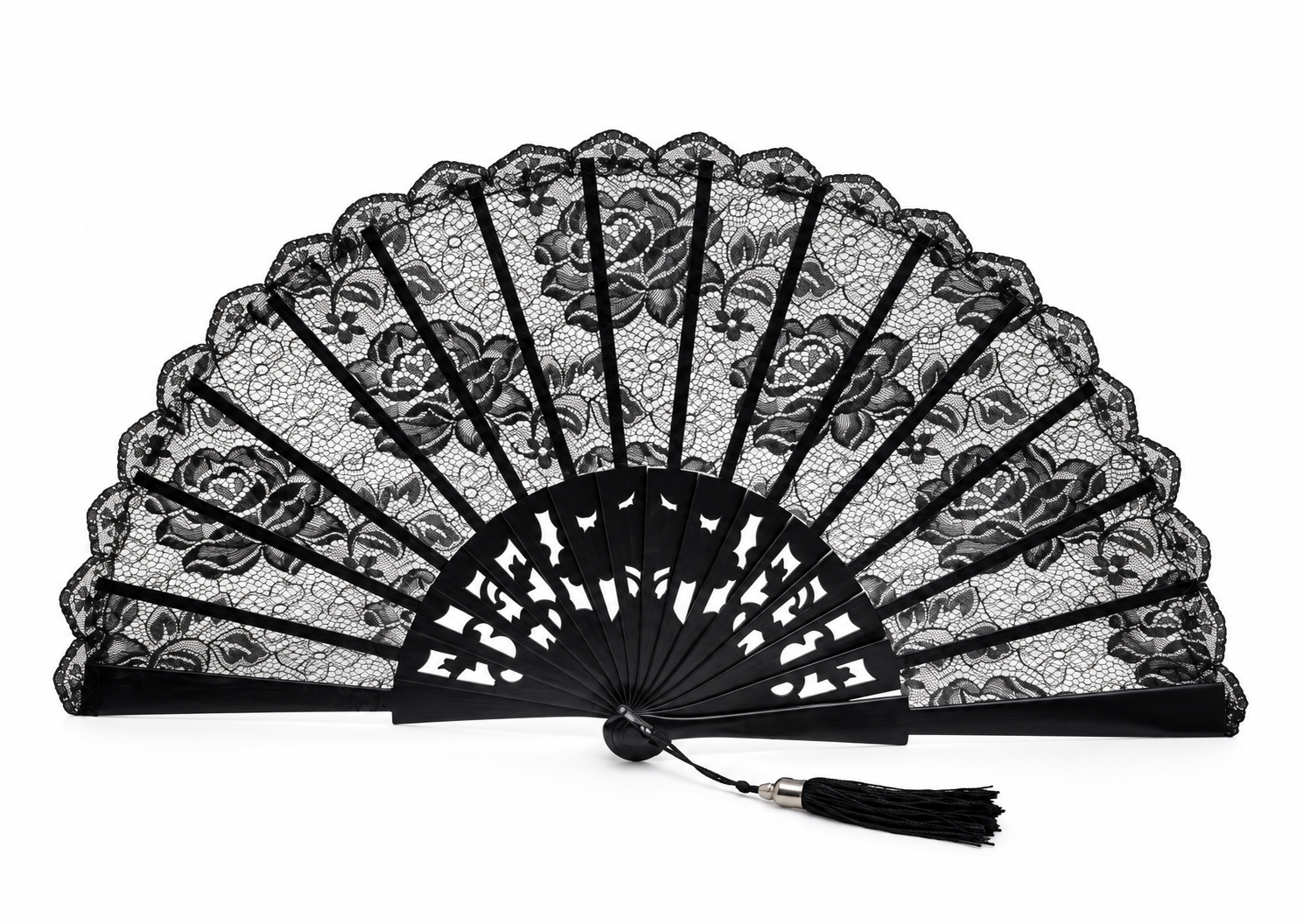 Abanico de Encaje Negro para Madrina. Ref. 1678G