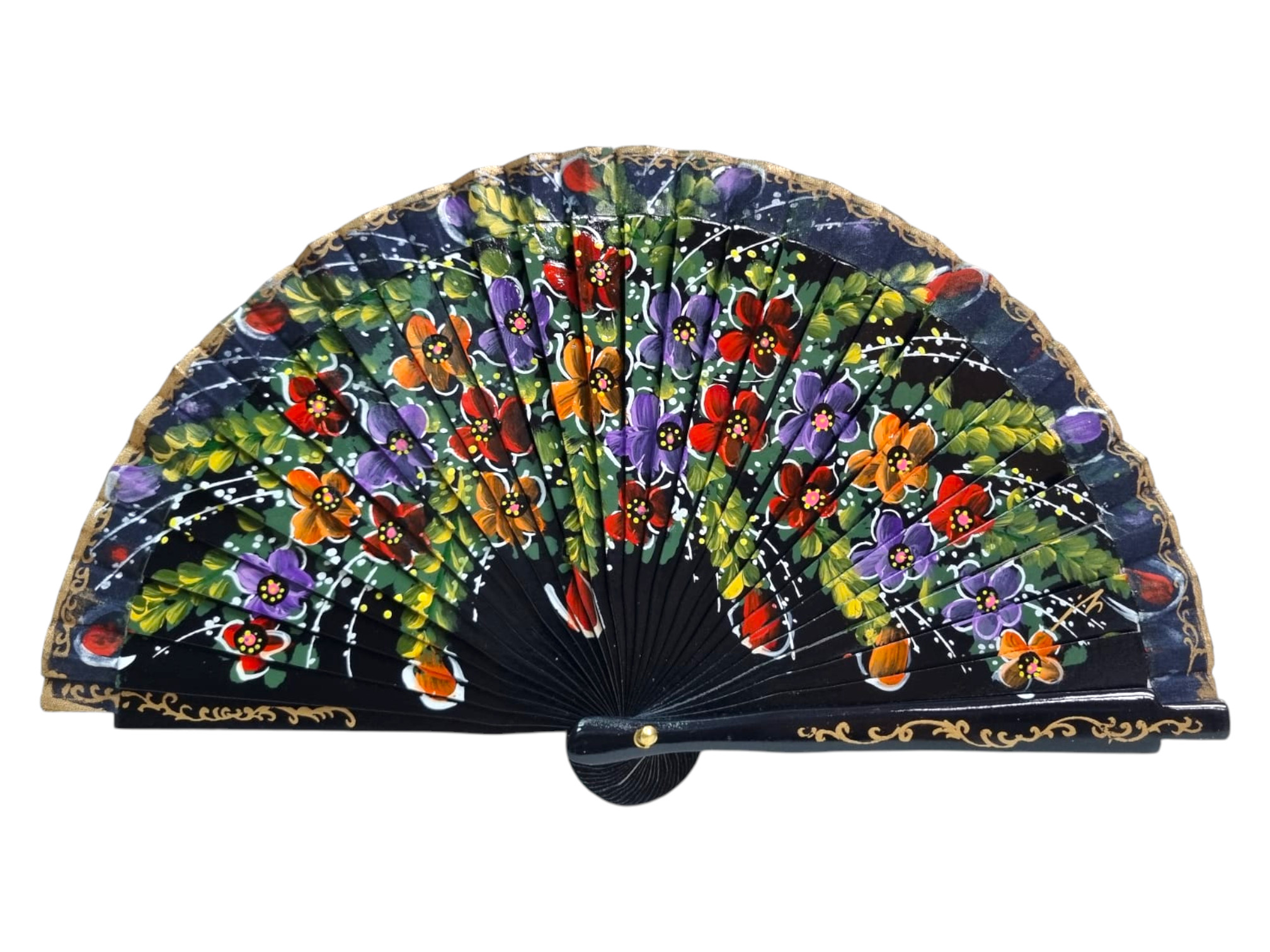 Abanico Mini de Madera de Sicomoro 16 cm – Pintado a Mano con Flores Multicolor