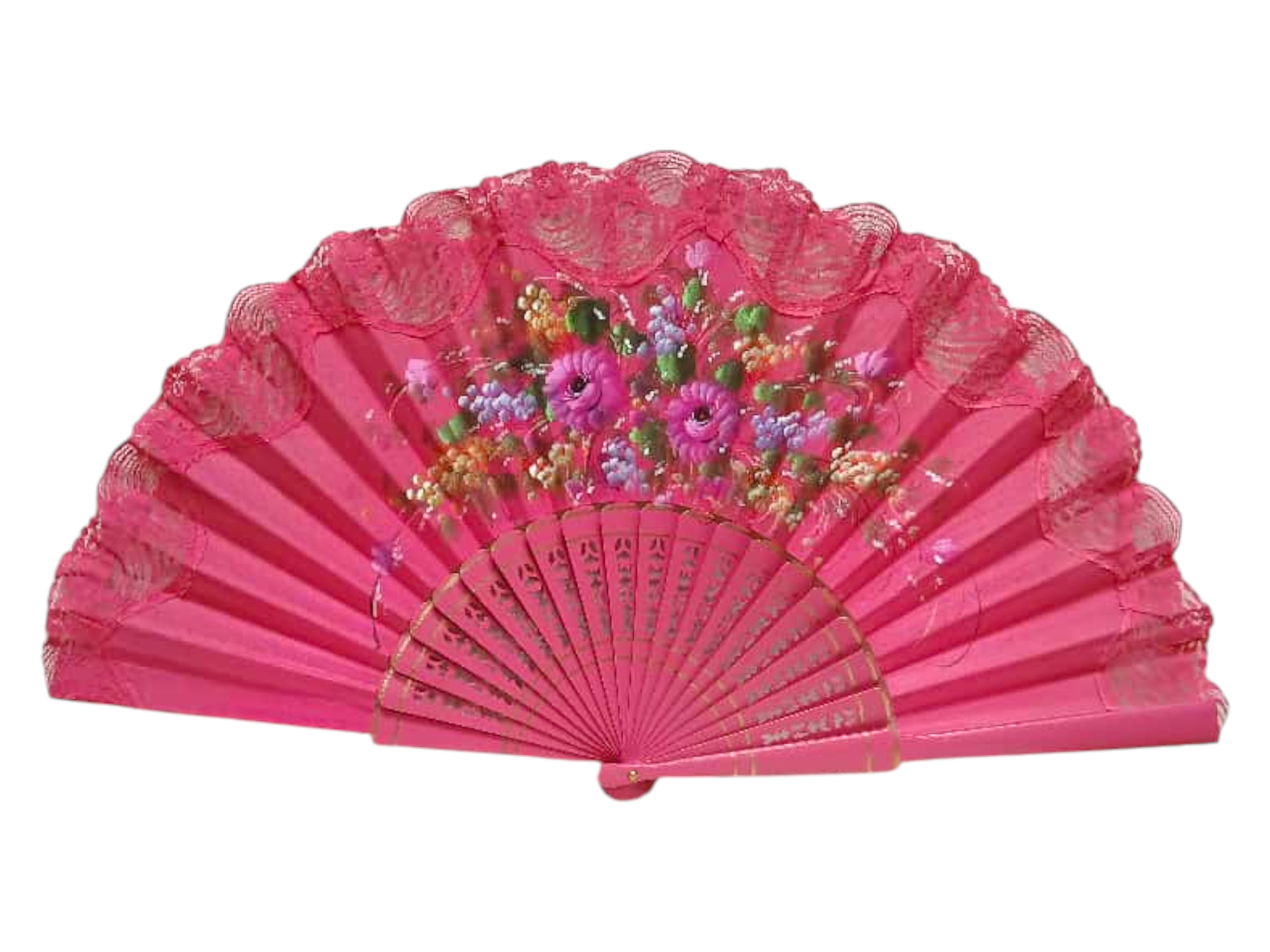 Abanico pintado a mano con puntilla fucsia. ref. 150ENCJ