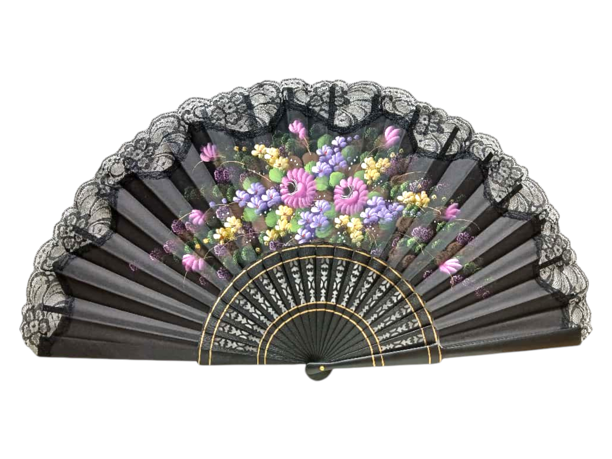 Abanico negro pintado a mano con puntilla ref. 150ENCJ
